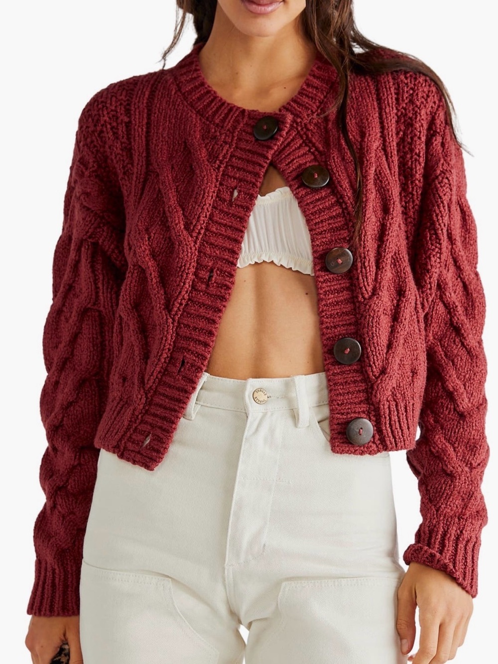 Free People Cable Knit Crop Cardigan Sweater. Ladies Med